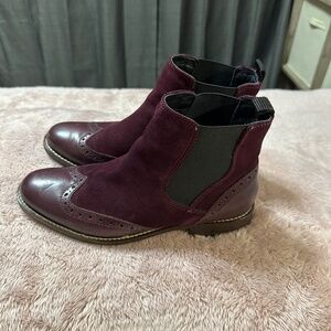 "Freefl Megis Burgundy Suede & Leather Ankle Boots Size 37 EU and 7 USA-